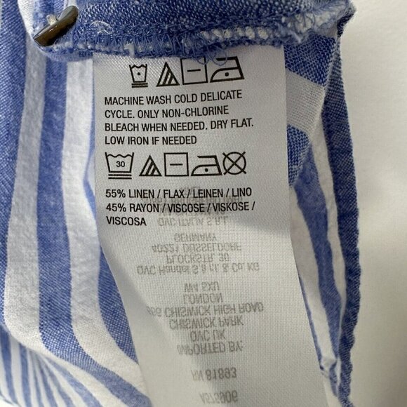 Susan Graver Linen Shirt Button up Striped Tie Sleeve XL Petite Blue White - Picture 9 of 11